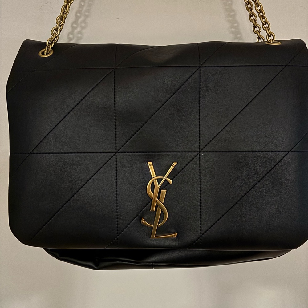 Saint Laurent Black Quilted Leather Shoulder Bag with Gold Chain